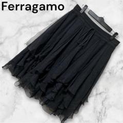 【Feragamo】 フェラガモ (38) / ブラックフレアスカート シルク
