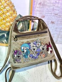 ロラライハリス♡カーキブラウンベロア♡刺繍の3wayバッグ♡リュック♡ ロラライハリス♡カーキブラウンベロア♡刺繍の3wayバッグ