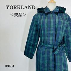 美品】ヨークランド フード付レインコート 共布ベルト 収納袋付