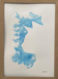 青空と猫　宇宙　現代アート　グラフィティアート　水彩画　絵画　ねこ　ブルー