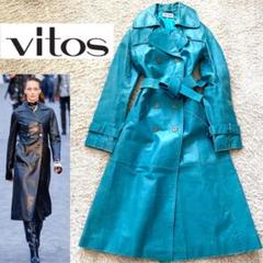 極美品✨◆vitos France◆仏 17万 レザートレンチコート ターコイズ