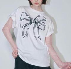 韓国　RONRON リボン Tシャツ　ホワイトブラック　人気　可愛い