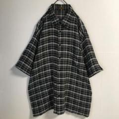 90s 日本製 古着 リネン混 モノトーン チェック シャツ 透け感 メンズXL