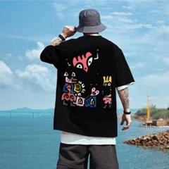 くま クマ メンズ Tシャツ おしゃれ 黒 原宿 2XL ビッグプリント 春夏