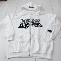 メンズパーカー ホワイト　ジップフロント メンズ プリント パーカー　白