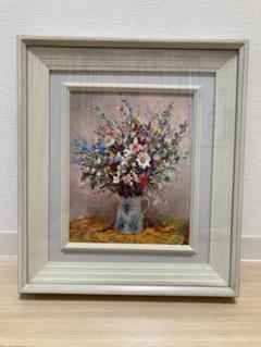 絵画　油彩肉筆画　岸本作『サイネリア』高級額装F4 絵画油彩肉筆画岸本作『サイネリア』高級額装F4