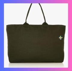 トートバッグ MAKAU缶バッジ付 オリーブ コットンデニム 丈夫 スクエアー型