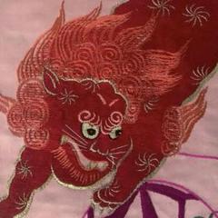 アンティーク名古屋帯 刺繍の唐獅子と鞠 正絹 大正ロマン No.7