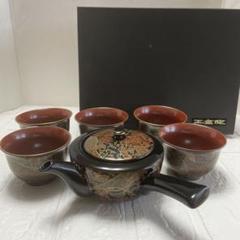 磁器呉須藍釉茶器セット (未使用 新品同様) 正倉院 茶器セット 青藍窯 金彩更紗文 急須 湯呑み5客 未使用品