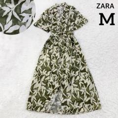 ザラZARA ボタニカル ロング シャツ ワンピース 金ボタン ベルト 総柄