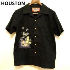 HOUSTON 蝶 白糸ライン刺繍 和モダン 半袖シャツ Mサイズ 綿100％のサムネイル
