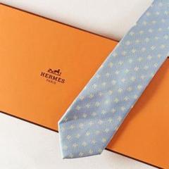 美品 エルメス HERMES ネクタイ ライトブルー H柄
