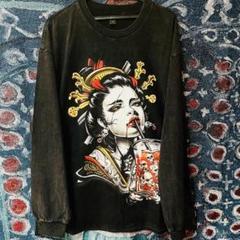 和柄 グロテスク 花魁 ロンT カットソー 長袖 ビンテージ加工 新品 江戸
