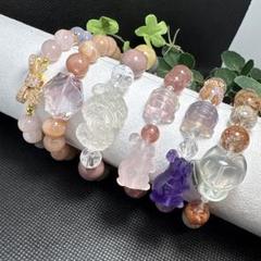 ＊いちごウサギ＊水晶龍神彫り　アラシャン瑪瑙　ブレスレット いちごウサギ様専用＊水晶龍神彫り アラシャン瑪瑙 ブレスレット