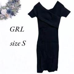 美品 GRL オフショルダー半袖ワンピース チュニック S 黒 小柄さん3273