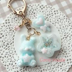 ソーダうさちゃん♡シャカシャカシェイカーキーホルダー♡レジン チャーム♡星♡