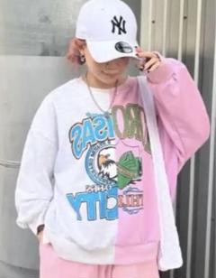 miney ミニ裏　アシメスウェット「HALF×HALF」ピンク×グレー miney ミニ裏アシメスウェット「HALF×HALF」ピンク×グレー