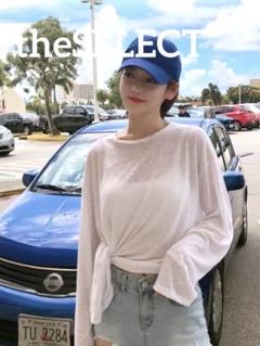韓国 服 レディース トップス 長袖 シアー トップス 白 カットソー レイヤー