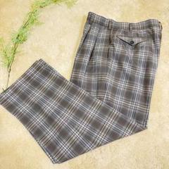 90s 日本製　チェック　スラックス　ヴィンテージ　ビンテージ　古着　レトロ 古着 50-60s サスペンダーボタン ブラック フランネル ウール