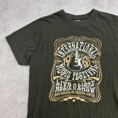 ギター　音楽フェス　半袖Tシャツ　古着　ダークグリーン　XL