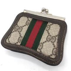 【美品】グッチ コインケース マイクロシマ がま口 GG スエード 濃茶色 総柄 美品✨】グッチ がま口 コインケース 小銭入れ シェリーライン