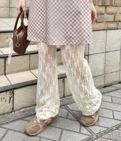 レース フレアパンツ ホワイト