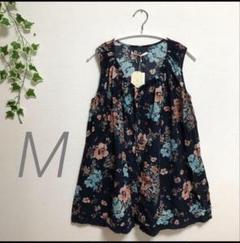 チュニック　ノースリ　タンクトップ　M レディース　紺色　ネイビー　花柄　夏服