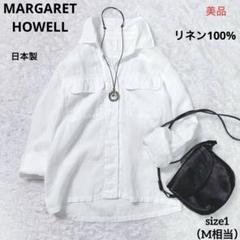 【美品】マーガレットハウエル〈日本製〉リネン100%ドローリボン付きブラウス白M 美品】マーガレットハウエル〈日本製〉リネン100%ドローリボン
