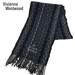 美品 Vivienne Westwood マフラー オーブ刺繍 グレー ネイビー 美品 Vivienne Westwood マフラー オーブ刺繍 グレー ネイビー