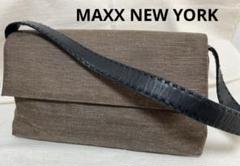 未使用MAXXNEWYORKレザーショルダーバッグスエード黒ブラック白ステッチ フェイクレザービッグスクエアショルダーバッグ | ファッション