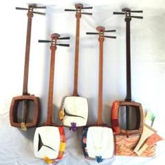中古 三味線 中棹 津軽三味線 紅木 丸内打胴 べっ甲 バチ 撥