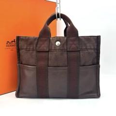 ▽ HERMES エルメス フールトゥPM ハーフレザー ブラウン キャンバス