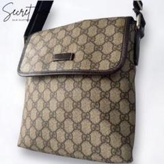 良品 GUCCI グッチ GGパターン スプリーム ショルダーバッグ PVC 茶