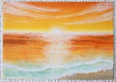 海の絵　世界で１枚　風景画　パステル画　絵画　癒し　ヒーリング　アート　夕日の絵のサムネイル