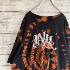 US古着 ノーブランド Tシャツ 奇抜ロゴ ブリーチ加工 タイダイ 黒 2XL