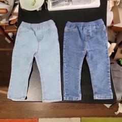 【美品】プティマイン　 デニムストレートパンツ　90　オーガニックコットン