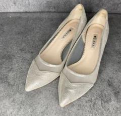 24.5　DIANA　ダイアナ　フラット　ベージュ　未使用に近い DIANA ダイアナ つま先グリッターリボンフラットパンプス