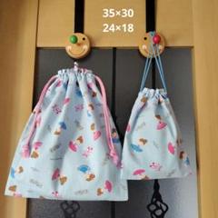 巾着☆巾着セット☆整理袋☆巾着35×30☆巾着24×18☆着替え袋☆バレエ柄