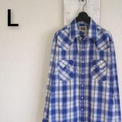 古着　ELY CATTLEMAN　ウエスタンシャツ　ブルー　チェック柄　L