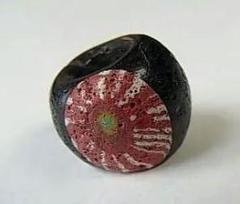 ☆G2703☆古代とんぼ玉 (A47) イスラム大粒ガラスビーズかきあげ文様