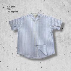 90s L.L.Bean ストライプ 半袖シャツ 香港製ブルーXLのサムネイル
