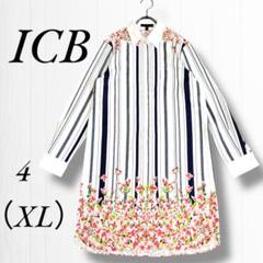 《アイシービー》ストライプ/花柄/長袖シャツ/ロングシャツ/大きめ/4 (XL)