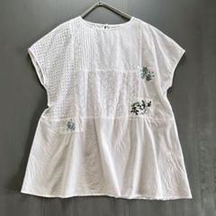 20  BEARDSLEY 刺繍　花柄　白　レース　ブラウス　フレンチスリーブ 20 BEARDSLEY 刺繍 花柄 白 レース ブラウス フレンチスリーブ