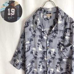 ビンテージ古着 アロハシャツ レーヨン 総柄 ビール柄ゆるだぼグレー灰色3XL