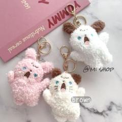 ねこ 叫び キーホルダー 韓国 y2k ハート チャーム ハンドメイド ブラウン