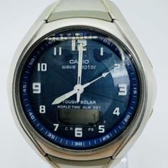 ✨CASIO✨カシオ✨電波ソーラー✨ネイビー文字盤✨ウェーブセプター✨腕時計✨