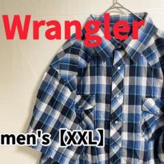 Y442【Wrangler】半袖チェック柄シャツ【XXL】ブルー