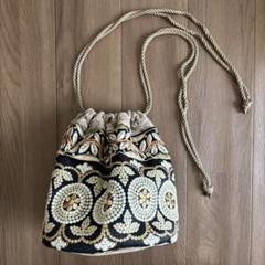 刺繍巾着バッグ　ショルダーバッグ　ハンドバッグ