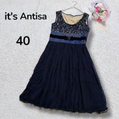 【it's Antisa】フランス製　レース張りリボン　シフォンワンピース　黒L