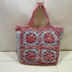 ❤千春❤バッグ グラニー ハンドメイド グラニーバッグ リングハンドルバッグ 紺 千鳥格子 ハンドメイド